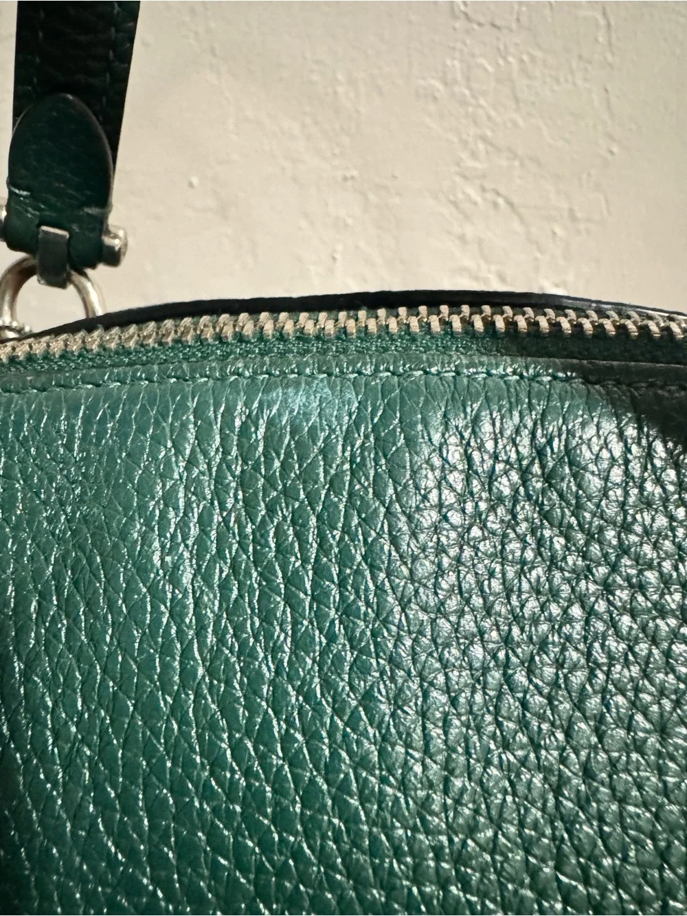 Coach Dark Green Pebbled Leather Satchel with Crossbody Strap